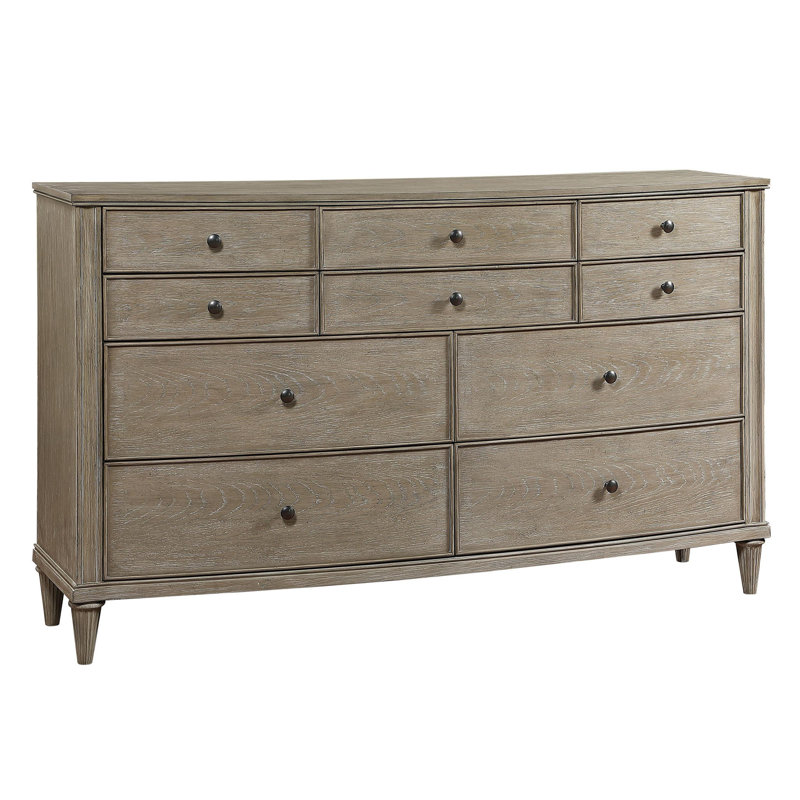 Rosalind Wheeler Wooden Bow Front Dresser With 10 Drawers And Round